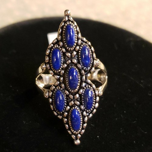Sterling Silver LAPIS LAZULI Elongated Cluster Ring, Handcrafted, Size 8, NEW - Picture 5 of 12