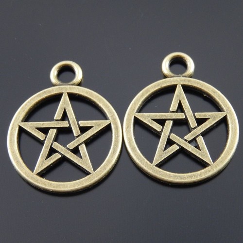 20 pezzi ciondolo stella scavato in lega di bronzo vintage forma rotonda charm 20 mm - Foto 2 di 5