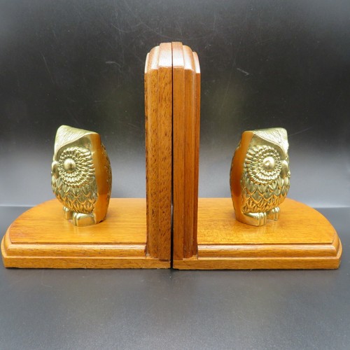 Pair of Vintage Brass Owl & Wood Bookends 6"Tall Unique Decorative Adorable Owls - Picture 2 of 9