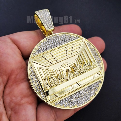 Large Last Supper Gold Plated 16" ~ 24" Iced Cubic Zirconia Cuban Chain Necklace - Picture 5 of 32