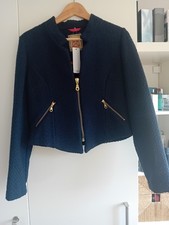 Navy Blue Boucle Jacket,small Size 14.brass Zipper Details