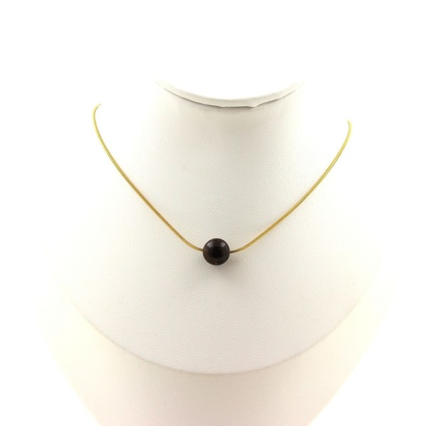 Halskette 1 Perle Bronzit 8 Mm Kette Aus Edelstahl Vergoldet-image