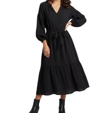 Rails Vittoria Black Cotton Gauze Tiered Midi Dress Women M Peasant Cottage