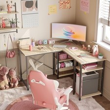 Office Desk with Adjustable Storage Shelves  L Shaped Computer Desk | Spaciou...