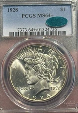 1928 P Peace Silver Dollar PCGS MS64+ CAC Uncirculated Key Date Blast White