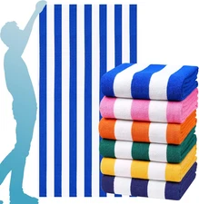 6 Packs Oversized 72x40 Inch Stripe Beach Towel Thin Set Extra Large XL Big Clea