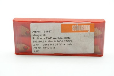10x Schwanog 194837 PWP Wechselplatten 9x3x16,5 TiCN Granit 2000