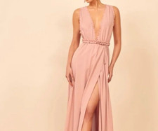 Reformation Camilla Gown Floor Length Deep V Neck Medium Blush