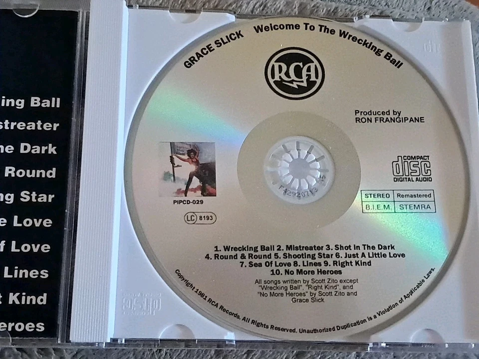 Grace Slick: Welcome to the Wrecking Ball CD, RCA Remastered 10 Tracks Free Ship - Image 3 of 4