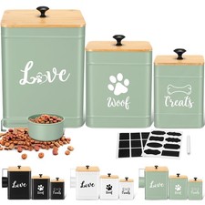 Metal Dog Treat Containers Set of 3 with Bamboo Lids and Spoon Airtight 7 3 2...