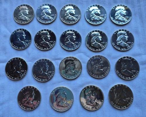 Lot of 19 Silver 1961 Uncirculated Franklin Half Dollar Coins/All Uncirculated