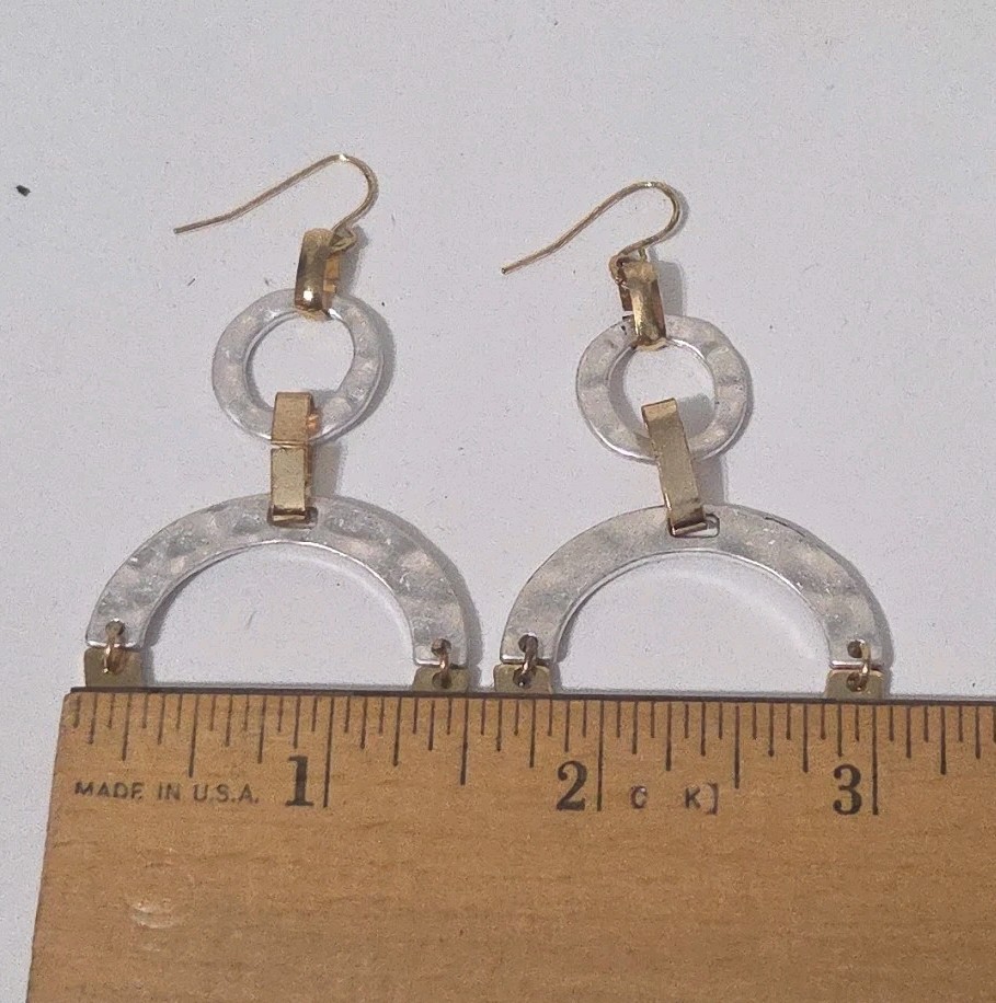 Brushed Metal Three Loop Dangle Earrings Silver T… - image 5