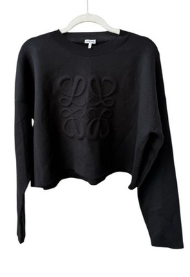 Loewe Wool Black Cropped Sweater Women Size Medium 3D Anagram Front Logo NWOT