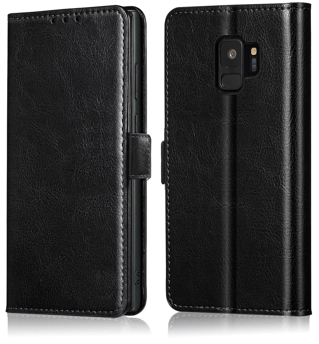 Xinyunew Cover Galaxy S9 Con Portafoglio, Custodia A Libro In Pelle PU, Slot Per Carte E Vetro Temperato, Nera - 2