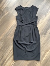 Adrianna Papell Black Straight Midi Dress Pleated Front Pockets Lined 10