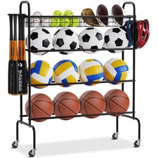 VEVOR 4-Layers Basketball Rack Rolling Shooting Training Stand with Hook Basket