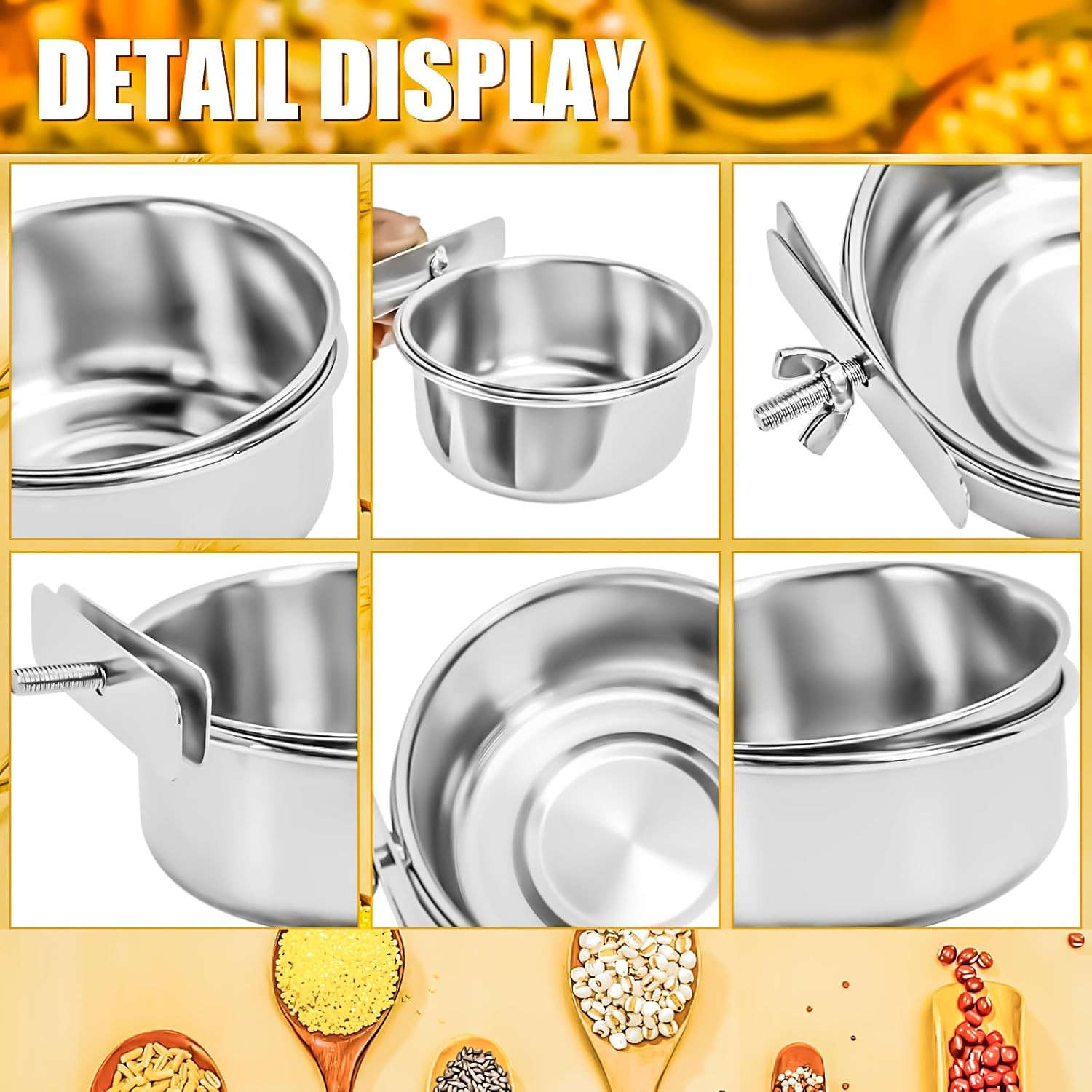 2 Pack Bird Feeding Bowls Cups Parrot Food Water Dishes, Stainless Steel Bird Bo