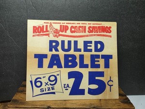 VINTAGE A&P GROCERY STORE CARDBOARD SIGN RULED TABLET 25 CENTS