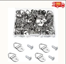 100Pcs D Rings Frame Hooks for Picture Hanging with Screws for Hard Wall