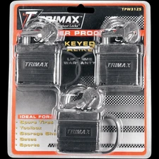 Trimax Weather-Proof Padlock - Set of Three Keyed-Alike Padlocks - TPW3125
