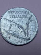 Italia, Moneda Antigua Italiana Aluminio 10 Liras 1973