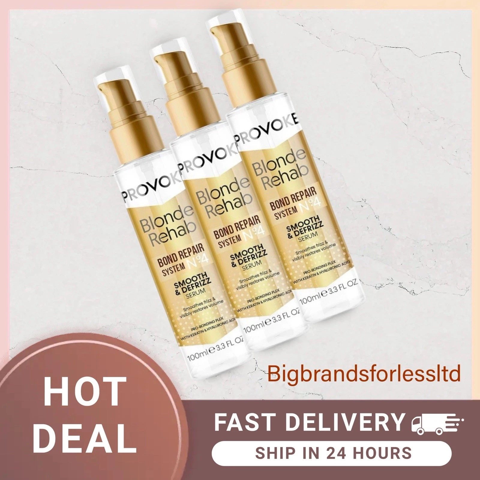 PROVOKE Blonde Rehab No.4 Smooth and DeFrizz Bond Repair Hair Serum 100ml-3 Pack
