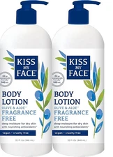2 Kiss My Face Body Lotion OLIVE & ALOE  Fragrance Free 32oz EACH. (447)