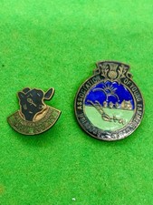 2 Old Enamel Lapel Badges Aberdeen Angus Cattle Society  +Scottish Young Farmers