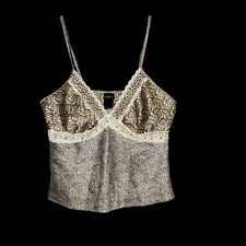 Vintage Cheetah Lace Trim Babydoll Tank Top Large Y2K Lingerie Cami Indie Sleaze