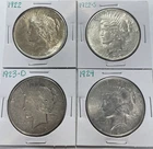 1922 1922-S 1923-D 1924 Peace Dollar Lot of 4