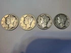 Set Of 4 - 1942D - 1943S - 1944S & 1945P -   Silver Mercury Dime- BU/XF