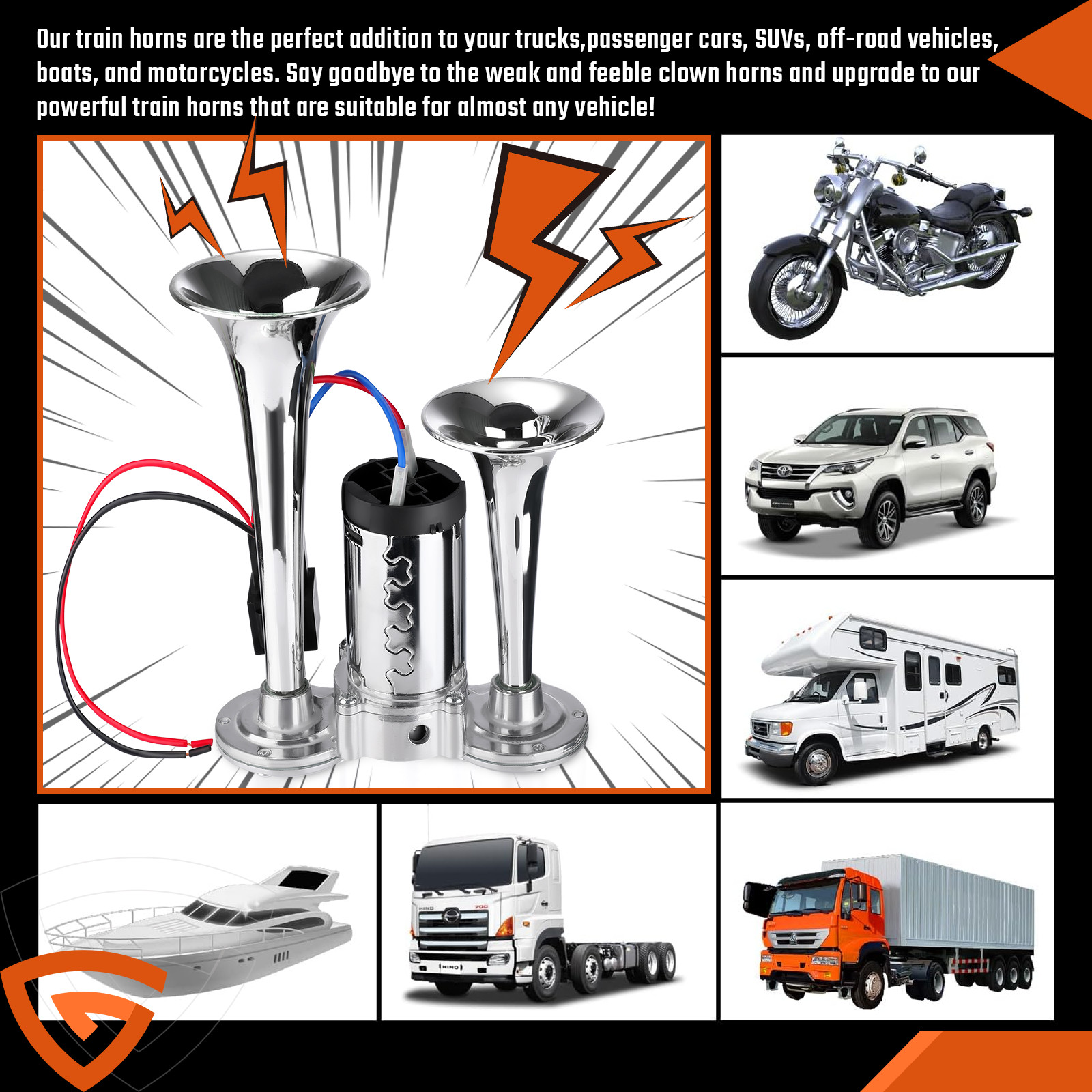 12V Super Loud Dual Trumpet Train Air Horn 600DB 12V Dual Trumpets Super Loud