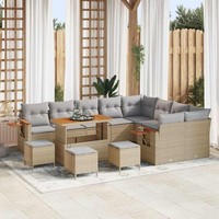 13-Teilige Garten Sofa Set Mit Kissen Beige Poly Rattan Akazie, 4-Teilige Garten