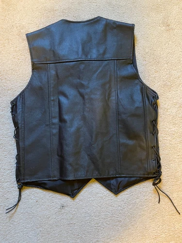 HWK Motor Sports Men Size Medium Classic Vest Black Leather Motorcycle Bike image 2