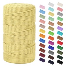 Macrame Cord 3mm x 220 Yards Natural Cotton Rope 4 Strands Light Yellow