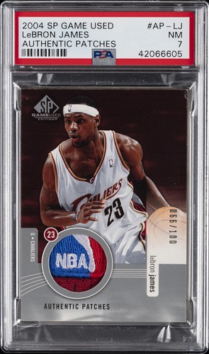 2004 SP GAME USED AUTH PATCHES #AP-LJ LEBRON JAMES 66/100 PSA 7 AUTO