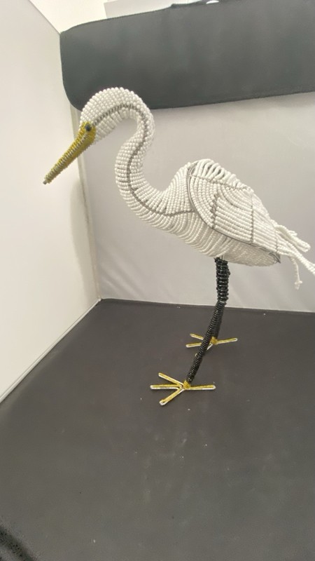 Beadworx Grassroots African Seed Bead Wire Egret White  Bird Sculpture 13”