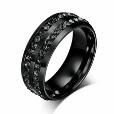 Pair of 8mm Ring Unisex 2 Row Titanium Stainless Steel Black Wedding Engagement