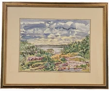 Nell Blaine Vintage Original Watercolor “Clouds Over Ledge” Framed & Matted