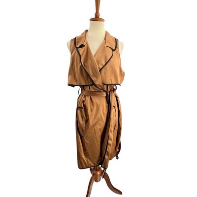 THREAD Sleeveless Shawl Collar Belted Trench Wrap Dress 2X Camel Brown New