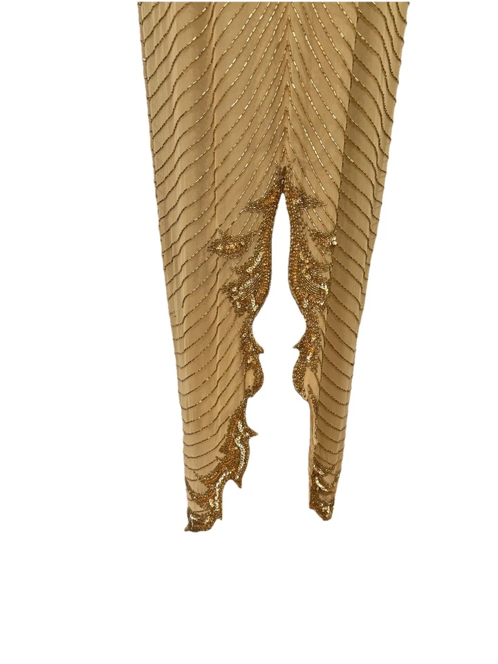 Vestido De Colección Años 80 AJ Bari Dorado Seda Cuentas Talla 8 Formal Gala Glam Fiesta  Foto 3 de 4