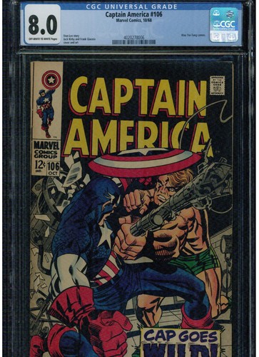 CAPTAIN AMERICA #106 CGC 8.0 STAN LEE JACK KIRBY MAO TSE -TUNG CAMEO 1968 OWTW