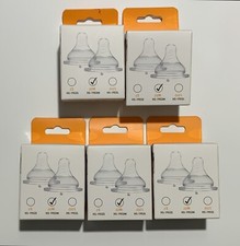  5 Crane Baby Infant Silicone Wide-Neck Bottle Nipples 2-Pack BPA Free Medium