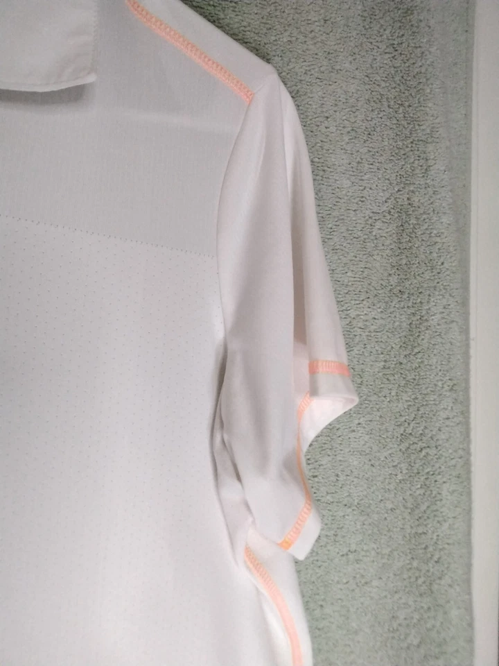 Camisa Polo Antigua Desert Dry Mujer Talla L Blanca Naranja Manga Corta Jersey Foto 2 de 4