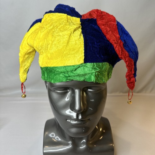 Velour Jester Hat Adult Bells Clown Costume Cosplay X2 Rainbow Mardi Gras - Picture 8 of 13
