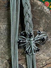 Old Asia Silver Necklace with Black Stones ?beautiful collection and accent