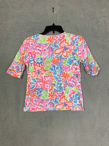 Lauren Ralph Lauren Womens Blouse Medium Round Neck Watercolor Floral Gold - Picture 5 of 11