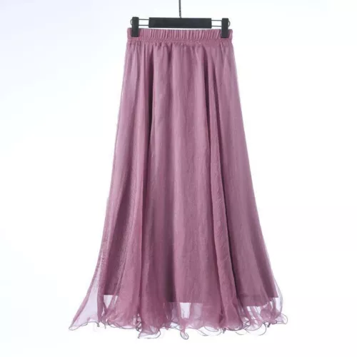 Damen Lange Röcke Hohe Taille Weiß Chiffon Sommer Boho Maxirock Strand Volant - Bild 17 von 40
