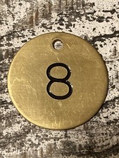 Vintage Number 8 Tag Brass Metal Fob Industrial Keychain Numbered Tag 1.5 Inch