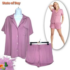 NWT State of Day 2-Pc L Short-Sleeve Notch Collar Pajama Set 100180148MS 60